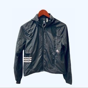Adidas Black White Windbreaker Track Jacket Hood XS Athletic Full Zip